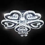 Moderne 5 Herz Ring Kristall Kronleuchter LED Deckenleuchten Edelstahl Pendelleuchte Hängelampe für Schlafzimmer Wohnzimmer Esszimmer Foyer (Kühles Weiß), win071205