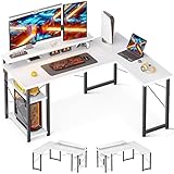 ODK Schreibtisch L Form mit Regalen und CPU-Ständer, 135×97 cm Eckschreibtisch Weiß mit Höhenverstellbarer Monitorständer, Reversibel Schreibtisch L Form, Platzsparend Gaming Schreibtisch