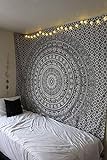 Raajsee Schwarz und Weiß Wandteppich, Indisch Elefant Mandala Psychedelic Wandbehang Boho Indischer Baumwolle Wandtucher Orientalisch, 54x82 Inches