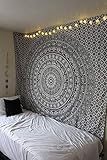 Raajsee Schwarz und Weiß Wandteppich, Indisch Elefant Mandala Psychedelic Wandbehang Boho Indischer Baumwolle Wandtucher Orientalisch, 54x82 Inches