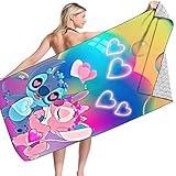 Gujey Lilo & Stitch Strandtuch aus Badehandtuch Towel Beach Saunatuch Spa Sport Yoga für Kinder Erwachsene Strand Schwimmen Badezimmer Strandzubehör 130 * 75cm(D)