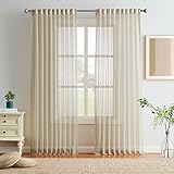 Melodieux Gardinen Beige mit Kräuselband Transparent Vorhänge für Wohnzimmer 2er Set, 245x140cm