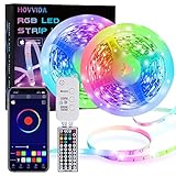 HOVVIDA LED Strip, 15M LED Streifen 270 LEDs RGB 5050 12V, IR-Fernbedienung und APP, LED leiste, 16 Millionen Farben, 28 Stilmodi für Schrankdeko, Party, Zuhause, Schlafzimmer