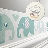lovely label Bordüre selbstklebend ELEFANT MINT GRAU - Wandbordüre Kinderzimmer Babyzimmer mit Elefanten - Wandtattoo Schlafzimmer Mädchen & Junge – Wanddeko Baby Kinder