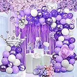 Lila Luftballons Girlande, 102 Stück Lila Weiß Ballon Girlande Ballonbogen Kit mit Metallische Lametta Vorhänge Kronen ballon für Mädchen Geburtstag Hochzeit Baby Shower Party Dekoration (Violett )