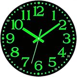 NESIFEE 12-Zoll-Glow-in-The-Dark-Wanduhr, leuchtende Wanduhren aus Holz, batteriebetrieben, leise, Nicht tickende Nachtlichtuhr, Dekoration für Wohnzimmer, Küche, Schlafzimmer