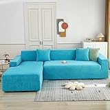 ZCXRYFL PlüSch Sofabezug Stretch Stoff Rutschfester Couch üBerzug L Form Fernsehsessel Ecksofa Kombination Sofa üBerzug MöBelschutz Couchbezug FüR Hunden Und Katzen(ＡＡ（130-160cm）+BB（160-210cm）,Blue)