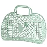 Makukke Jelly Bag für Kinder, Mädchen, Frauen, Kinder-Strandtasche, modische Kunststoff-Jelly-Geldbörse, 80er Jahre Retro-Geldbörse mit Sackleinen (Large, Cyan)