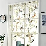 CULASIGN Raffrollo Stickerei Blumen Voile Schmetterling Transparent Gardine Vorhang Schlaufenschal Deko für Wohnzimmer Schlafzimmer Studierzimmer 1PC (100 * 120cm)