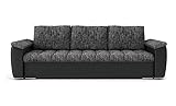 BETTSO -Sofa mit Schlaffunktion und Bettkasten, Couch für Wohnzimmer, Schlafsofa Federkern Sofagarnitur Polstersofa Wohnlandschaft mit Bettfunktion-SAGA III (Grau+Schwarz)