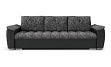 BETTSO -Sofa mit Schlaffunktion und Bettkasten, Couch für Wohnzimmer, Schlafsofa Federkern Sofagarnitur Polstersofa Wohnlandschaft mit Bettfunktion-SAGA III (Grau+Schwarz)