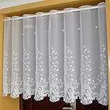 Yujiao Mao 1er Pack Halbtransparent Besticke Weiß Blumen Scheibengardine Küchen Vorhang Tür Gardine J13 HxB 90cmx150cm