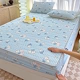 Weiche Atmungsaktivem Spannbetttuch,Cartoon-Druck, verdickte Latex-Matratzenauflage, Schlafzimmer, Gästezimmer, Gastfamilie, rutschfeste Bettwäsche, Kissenbezug, blau, 180 x 200 cm (1 Stück)