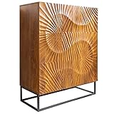 Invicta Interior Massives Highboard Scorpion 100cm braun Mangoholz aufwendige 3D Schnitzereien Hochschrank Schrank