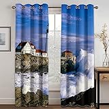 Vorhänge Blickdicht 3D Seaside Leuchtturm Weiße Wellen Gardinen Verdunkelungsvorhänge 200x214 Cm Verdunklungsvorhänge Ösen, Drucken Curtains Für Schlafzimmer Wohnzimmer Deko, Verdunklungsgardine 2E