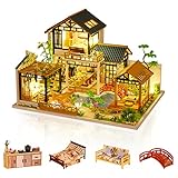 Cuteefun DIY Miniatur Puppenhaus Kit zum BAU Miniatur Haus mit Musik Möbeln und Werkzeugen Selber Bauen Kreative Bastelgeschenkidee Geburtstag Vatertag(Grüner Hof)