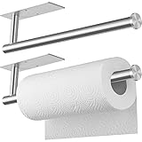 Lmsoed Küchenrollenhalter, Edelstahl Küchenpapier/Handtuchhalter, Ohne Bohren(Oder Bohrbar), Unterschrank Papierhandtuchhalter Wandhalterung für Küche Badezimmer (Silber)