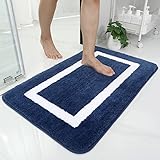 Homaxy Badezimmerteppich Badematte rutschfest Waschbar Badteppich Weiche Mikrofaser Hochflor Badvorleger – 60 x 90 cm, Marine Blau