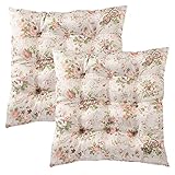 2er Set Sitzkissen Stuhlkissen ROSI 40x40x4 Rosen - rosa Creme Landhaus