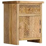 RONGQI Nachttisch, Nachtschrank, Nachtkästchen, Nachtkommode, Bedside Table, Nacht Tisch, Mangoholz Massiv 40 x 30 x 50 cm