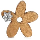 com-four® Deko-Aufsteller Blume - Premium Deko-Blume aus Mangoholz - Holz-Blume mit Kleiner Metall-Blume zum Hinstellen und Verschenken (1 Stück - Blume)
