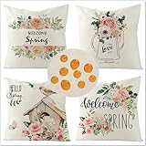 Jvyaeen Outdoor Kissenbezug Wasserdicht Kissen 4er Set,Quadrat Doppelseitig Kissenhülle,Hochwertige Qualität Leinenmaterial,für Balkon Sofa Garten Dekor kissenbezüge Bunte Blume 50x50cm