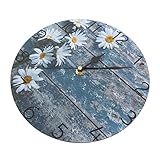 UKCOCO Wanduhr Lautlose Wanduhr Sonnenblume Heimdekoration Zeituhren Runde Hängeuhr Küchenuhr Mit Gänseblümchenmuster Küchendekor-Sets Holz-Schlafzimmeruhr Hängende Wanduhr