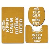 Weich Badematten & Badteppiche Set 3 teilig Mikrofaser rutschfest Badezimmerteppich,Keep Calm Drink Beer Poster Design with Graphic Foamy Glasses Leisu,Maschinenwaschbar Badvorleger und Toilettenmatte