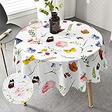 Tischdecke Rund 150 cm Florals landhausstil Tischdecke für Draußen Fleckschutz Pflegeleicht Abwaschbar Schmutzabweisend Table Cloth für Küche, Esstisch, Couchtisch, Parteien, Abendessen.