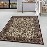 HomebyHome Teppich Orient Kurzflor Ornamente Bordüre Design Wohnzimmer 9 mm Florhöhe Weich Gross Klein Rechteckig Läufer Creme, Farbe:Creme, Grösse:160x230 cm