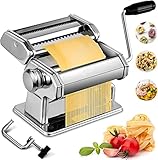 Nudelmaschine Edelstahl Pasta Maker, Manuelle Manuell Pasta Walze Maschine mit Klemme Dicke Einstellbar Nudeln Maker für Selbstgemachte Spaghetti Fettuccini Lasagne Einfache Reinigung und Verwendung