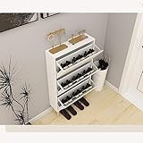 WAXFIX Schuhkipper schmal,Schuhkommode mit 3 Fächern,Platzsparender Schuhschrank aus für den Eingangsbereich,platzsparend,in Schlichter Optik,für 8-12 Paar Schuhe. (Color : Nero)