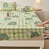 Boxspringbetten Spannbetttuch,Sommer Cool Cartoon Print Latex Deep Pocket Spannbettlaken, Jungen Mädchen Schlafzimmer Tier Obst Matratzenbezug Kissenbezug,Dinosaurier,150 * 200cm (3 Stück)
