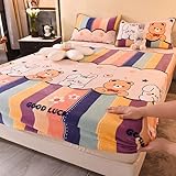Samt Doppelbett Matratzenschoner Bezug Winter Plüsch Warm Weich Elastisch Spannbettlaken Bettwäsche 90 160*200 Paar Kinder-M,2 Stück Kissenbezug