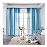 Mesnt Durchsichtige Gardine Blau, Polyester Gradient Stripe Pattern Voile Sheer Curtain Halbtransparent, Blau, H115 x B96 cm