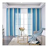 Mesnt Durchsichtige Gardine Blau, Polyester Gradient Stripe Pattern Voile Sheer Curtain Halbtransparent, Blau, H115 x B96 cm