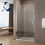 Duschtür 90cm breit Glastrennwand Duschabtrennung faltbar Pendeltür Nischentür Dusche Duschwand Glas Drehfalttür Falttür aus 6mm Nano ESG Glas Verstellbar von 90-93,5 cm Höhe 197 cm