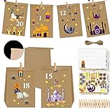 DIY Ramadan Kalender zum Befüllen, Eid Mubarak zum Befüllen 30 Kraftpapiertüten braun Kraftpapier Geschenktüten Eid Mubarak mit Eid Mubarak Aufklebern und Klammern - Eid Mubarak (B)