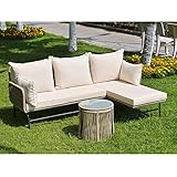 Gartenmöbel-Set, Gartenmöbel aus gewebtem Seil für den Außenbereich, L-förmiges Gesprächsset mit Tisch, Beige