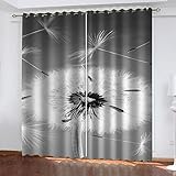 GSKOQD Vorhänge Wohnzimmer Blickdicht Gardinen Verdunkelungsvorhang Schlafzimmer Kinderzimmer Thermovorhang Digitaldruck 3D Weißer Löwenzahn Ösenschal 2Er Set - 240X230Cm (B X H)