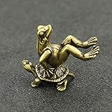 WQISON Wohnkultur Ornament Figurine Mini Netter Messing Frosch sitzt auf Schildkröte Vintage-Tier-Statue aus Metall Figur Props Büro-Schreibtisch-Dekor