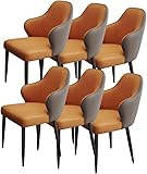 Moderne Küche Esszimmer Stühle Set Küche Leder Küche Esszimmerstühle 6er-Set, mit ergonomischen Armlehnen, Rückenlehne und Metallbeinen für Theke, Lounge, Wohnzimmerstuhl (Farbe: Orange + Dunkelgrau)