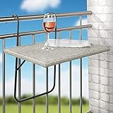 Haushalt International Balkonhängetisch 60x40 cm Rattanoptik Hängetisch Klapptisch Weide Balkontisch klappbar Terrassentisch zum Einhängen grau 60382