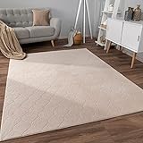 Paco Home Teppich Wohnzimmer Schlafzimmer Kurzflor Skandinavisches Boho Muster Geometrisch Rauten Motiv Einfarbig Weich Modern, Grösse:160x220 cm, Farbe:Beige 2