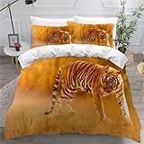 KOOKYY Bettwäsche-Sets 3D Druk Tiger Bettbezug 200x200 Atmungsaktive Mikrofaser Bettbezüge 3 Teilig Wilde Tiere Mit Reißverschluss Und 2 Kissenbezüge 80x80cm Für Teenager