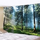 CUNNVN Wandteppich Tapestry, 3d Drucken Sonnenaufgangswald-Kiefern-Rauchlandschaftsmuster Weiches Mikrofaser Stoff Waschbar ohne Verblassen für Wohnzimmer Schlafzimmer Schlafsaal - H*W 150x200 cm