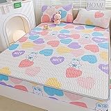 Wasserbett Boxspringbett Spannbettlaken 150 x 200 cm, Cartoon-Latex-Bettlaken mit Kissenbezug, Sommer-Eisseide-Heimmatte für Kinder, Teenager, Schlafzimmer, Kaninchen