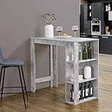 [en.casa] Bartisch mit integrierter Hausbar 120x60x106cm Tresentisch mit 3 Ablageflächen Stehtisch Bartheke mit 3 Fächern Küchentheke Tresen Betonoptik