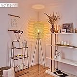 Stehleuchte Quinto, Bodenlampe aus Metall in schwarz, Stehlampe im Boho Style, Schirm aus naturfarbenen Korbgeflecht mit Lichteffekt, 1 x E27, Fußschalter am Kabel,ohne Leuchtmittel