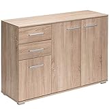 Casaria Kommode Alba mit 3 Türen 2 Schubladen 107x75x35cm spiegelbarer Aufbau Holz Schlafzimmer Wohnzimmer Küche Flur Sideboard Anrichte Schrank Eiche